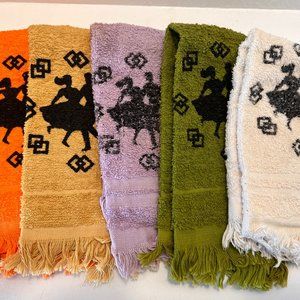 70's Funky Square Dancing Fringed Fingertip Towels - Guest Towels - Set of 5